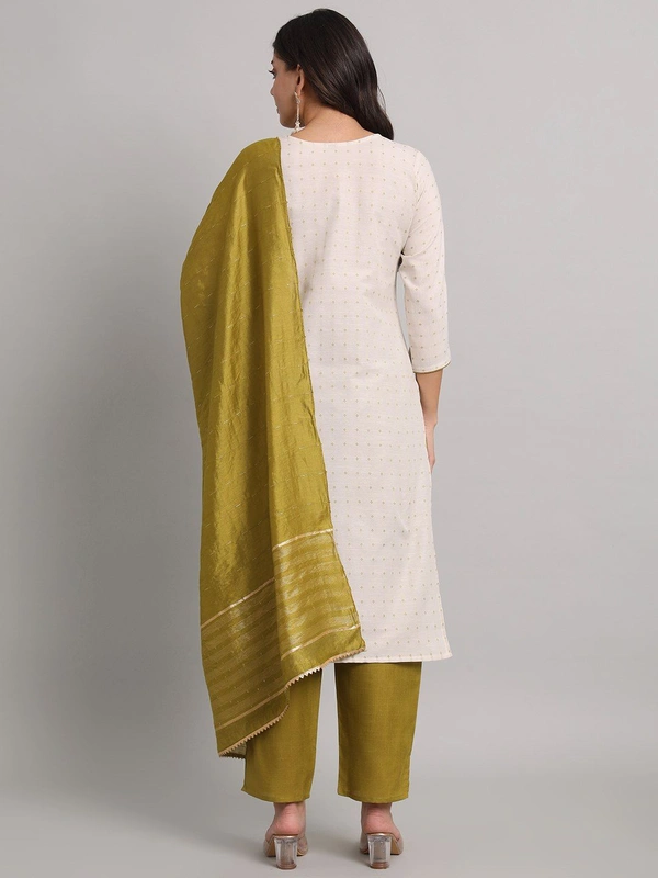 FWVT BEAUTIFEL NECK EMBROIDERED KURTI SET WITH DUPATTA - M-38, White
