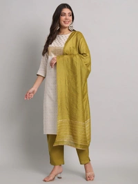 FWVT BEAUTIFEL NECK EMBROIDERED KURTI SET WITH DUPATTA - M-38, White