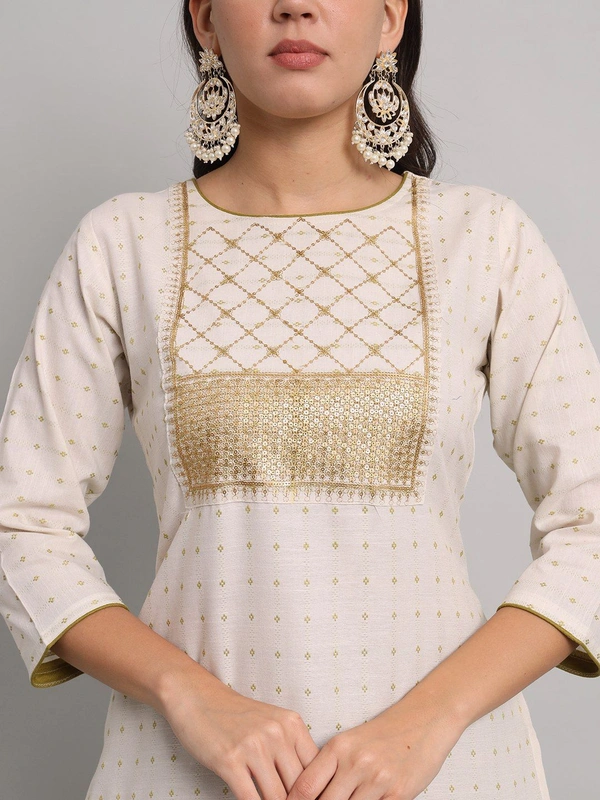 FWVT BEAUTIFEL NECK EMBROIDERED KURTI SET WITH DUPATTA - M-38, White