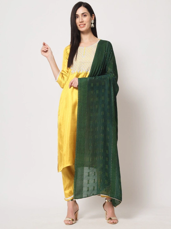 FWVT BEAUTIFUL SOUTH SILK KURTI BOTTOM DUPATTA SET - L-40, Lemon