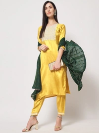 FWVT BEAUTIFUL SOUTH SILK KURTI BOTTOM DUPATTA SET - L-40, Lemon