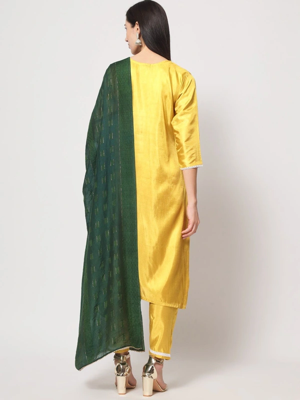 FWVT BEAUTIFUL SOUTH SILK KURTI BOTTOM DUPATTA SET - L-40, Lemon