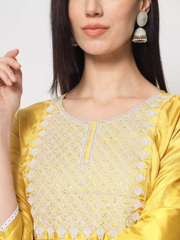 FWVT BEAUTIFUL SOUTH SILK KURTI BOTTOM DUPATTA SET - L-40, Lemon