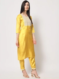 FWVT BEAUTIFUL SOUTH SILK KURTI BOTTOM DUPATTA SET - L-40, Lemon
