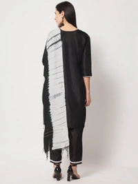 FWVT BEAUTIFUL SOUTH SILK KURTI BOTTOM DUPATTA SET - M-38, Black