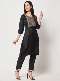 FWVT BEAUTIFUL SOUTH SILK KURTI BOTTOM DUPATTA SET - M-38, Black