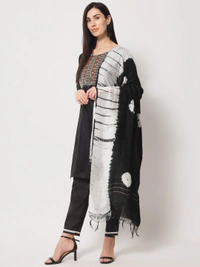 FWVT BEAUTIFUL SOUTH SILK KURTI BOTTOM DUPATTA SET - M-38, Black