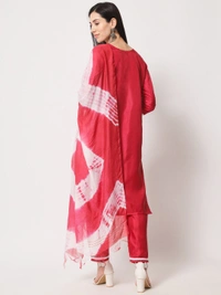 FWVT BEAUTIFUL SOUTH SILK KURTI BOTTOM DUPATTA SET - M-38, Red