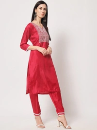 FWVT BEAUTIFUL SOUTH SILK KURTI BOTTOM DUPATTA SET - M-38, Red