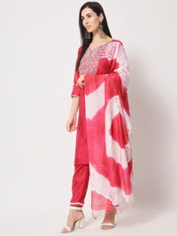 FWVT BEAUTIFUL SOUTH SILK KURTI BOTTOM DUPATTA SET - M-38, Red