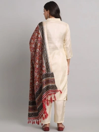 FWVT BEAUTIFUL SOUTH SILK PRINTED KURTI SET WITH DUPATTAA - M-38, Cream