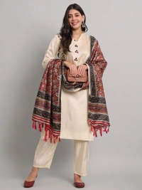 FWVT BEAUTIFUL SOUTH SILK PRINTED KURTI SET WITH DUPATTAA - M-38, Cream