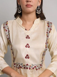FWVT BEAUTIFUL SOUTH SILK PRINTED KURTI SET WITH DUPATTAA - M-38, Cream