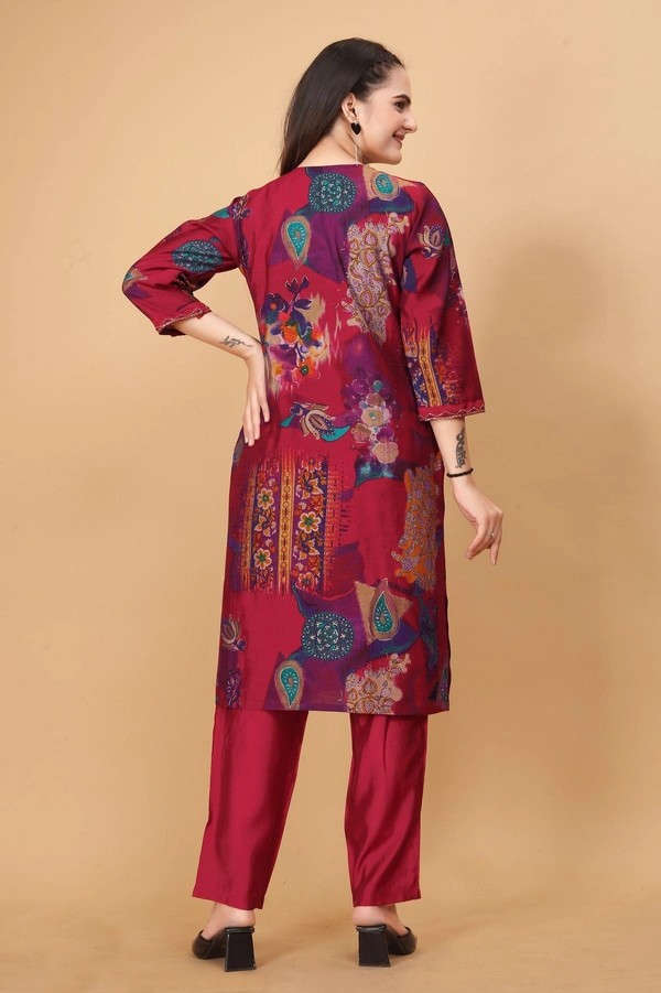 GC BEAUTYFUL RED PRINTED STRAIGHT KURTI WITH BOTTOM - M-38, RED