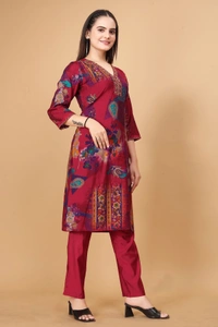 GC BEAUTYFUL RED PRINTED STRAIGHT KURTI WITH BOTTOM - M-38, RED
