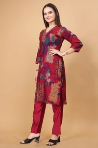 GC BEAUTYFUL RED PRINTED STRAIGHT KURTI WITH BOTTOM - M-38, RED