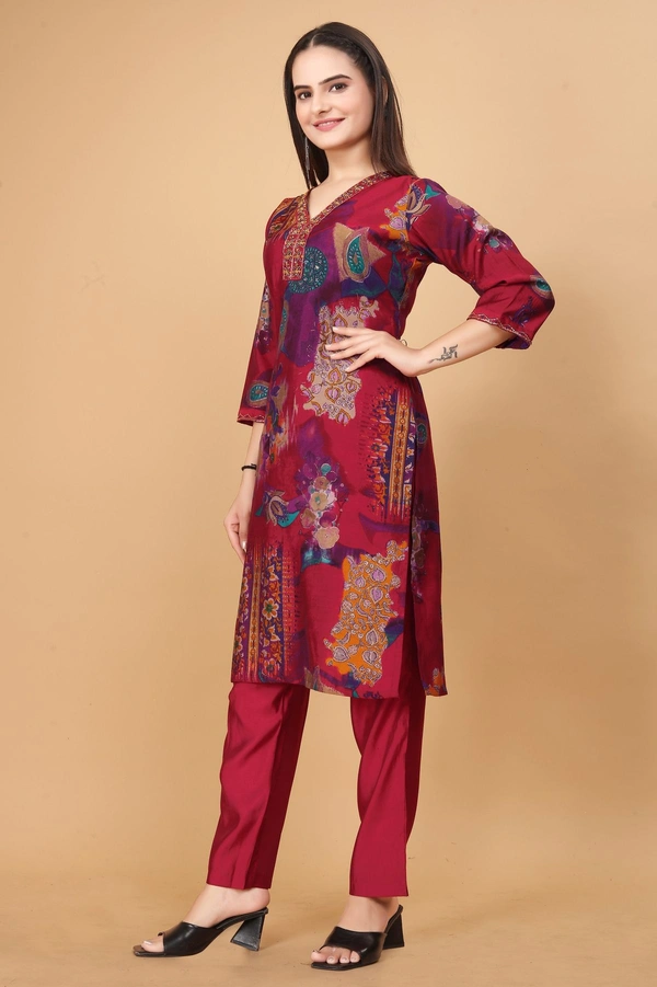 GC BEAUTYFUL RED PRINTED STRAIGHT KURTI WITH BOTTOM - M-38, RED