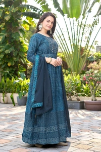 GC DIGITAL PRINTD CHINNON GOWN DUPATTA WITH BELT - M-38, Blue