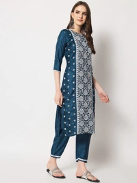 FWVT ETHNIC NECK EMBROIDERED SET  WITH DUPATTA - XL-42, Ciyan Blue