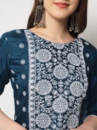 FWVT ETHNIC NECK EMBROIDERED SET  WITH DUPATTA - XL-42, Ciyan Blue