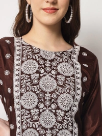 FWVT ETHNIC NECK EMBROIDERED SET  WITH DUPATTA - L-40, Congo Brown