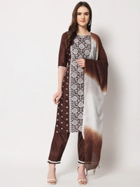 FWVT ETHNIC NECK EMBROIDERED SET  WITH DUPATTA - L-40, Congo Brown