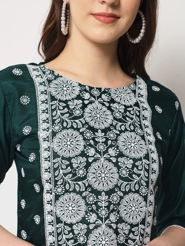 FWVT ETHNIC NECK EMBROIDERED SET  WITH DUPATTA - M-38, Gable Green