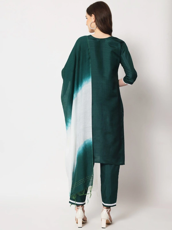 FWVT ETHNIC NECK EMBROIDERED SET  WITH DUPATTA - M-38, Gable Green