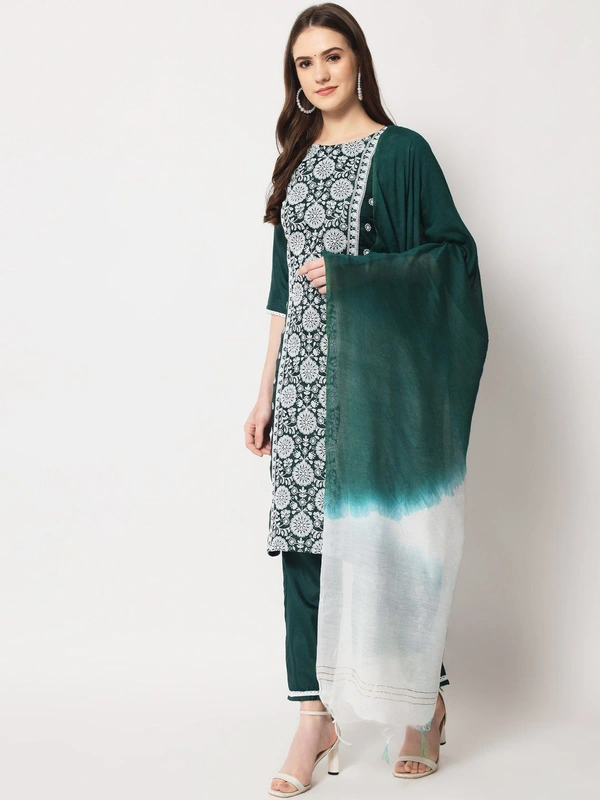FWVT ETHNIC NECK EMBROIDERED SET  WITH DUPATTA - M-38, Gable Green