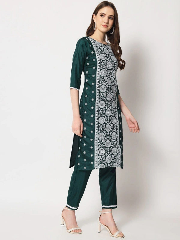 FWVT ETHNIC NECK EMBROIDERED SET  WITH DUPATTA - M-38, Gable Green