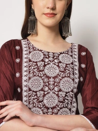 FWVT ETHNIC NECK EMBROIDERED SET  WITH DUPATTA - M-38, Wine