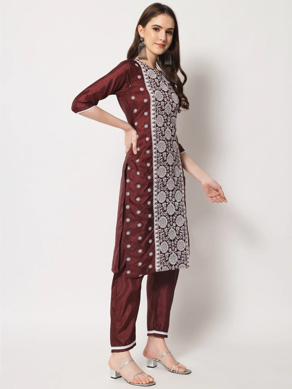 FWVT ETHNIC NECK EMBROIDERED SET  WITH DUPATTA - M-38, Wine