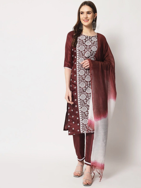 FWVT ETHNIC NECK EMBROIDERED SET  WITH DUPATTA - M-38, Wine