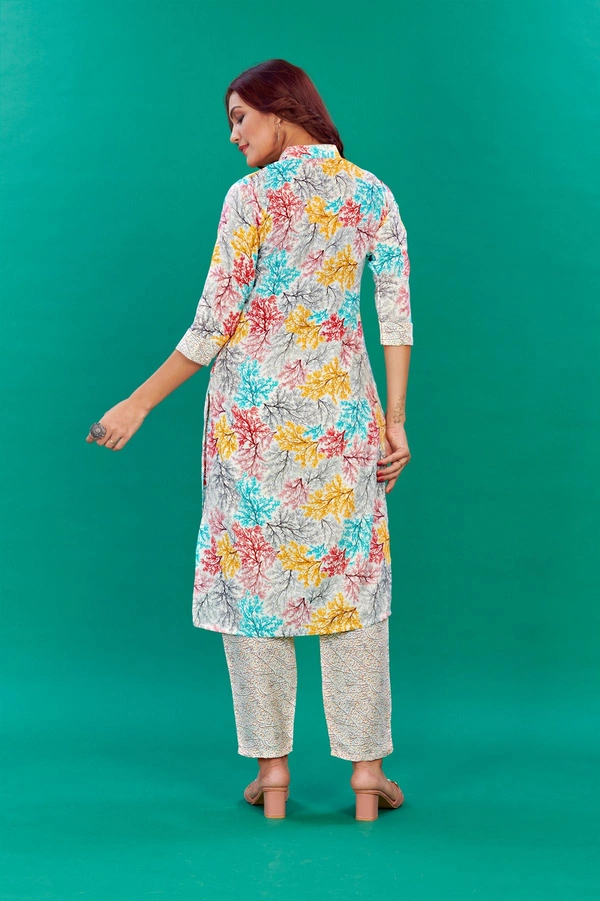 FWVT JAIPURU PRINT PRINCE COLLAR KURTI BOTTOM SET - M-38, White