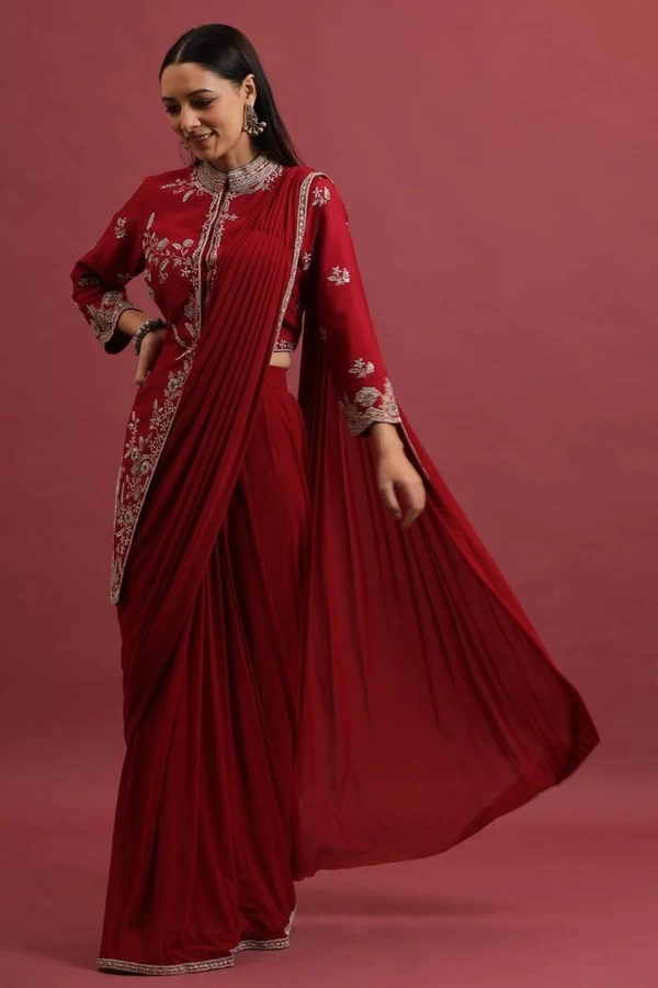 TRENDING CORDING WORK READY TO WEAR SAREE WITH FULL KOTI