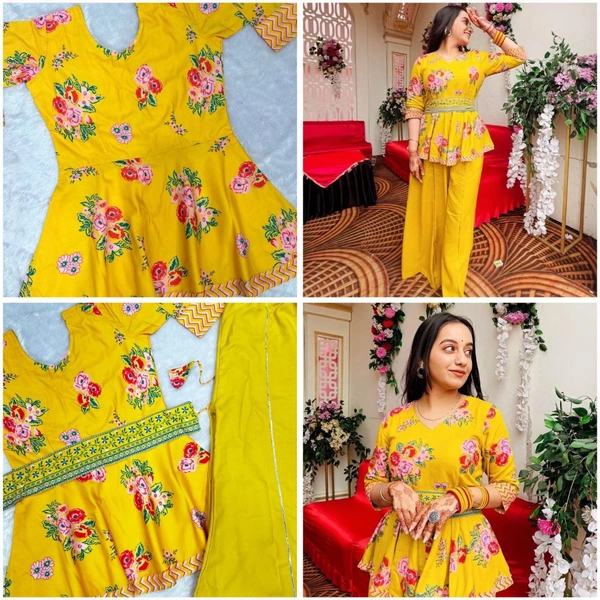 FWHB SUPER TRENDING KURTI WITH PLAZZO - XXL, Yellow