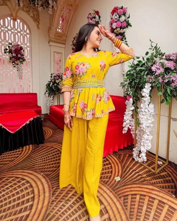 FWHB SUPER TRENDING KURTI WITH PLAZZO - XXL, Yellow