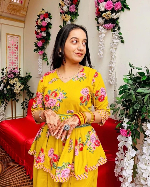 FWHB SUPER TRENDING KURTI WITH PLAZZO - XXL, Yellow