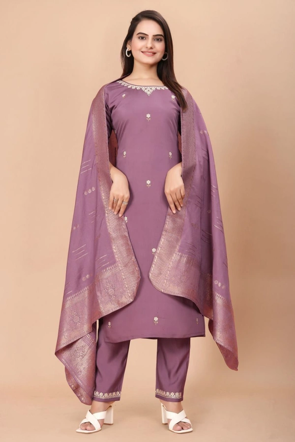 GC STRAIGHT EMBROIDERED VISKOS KURTI SET - XL-42, ROSY BROWN