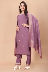 GC STRAIGHT EMBROIDERED VISKOS KURTI SET - XL-42, ROSY BROWN
