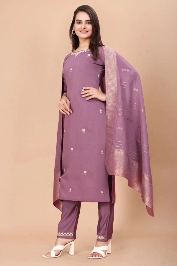 GC STRAIGHT EMBROIDERED VISKOS KURTI SET - XL-42, ROSY BROWN