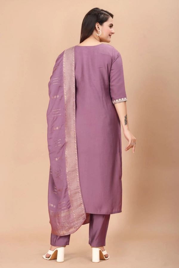 GC STRAIGHT EMBROIDERED VISKOS KURTI SET - XL-42, ROSY BROWN