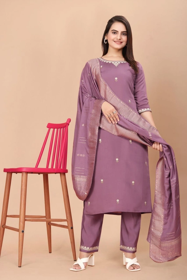 GC STRAIGHT EMBROIDERED VISKOS KURTI SET - XL-42, ROSY BROWN