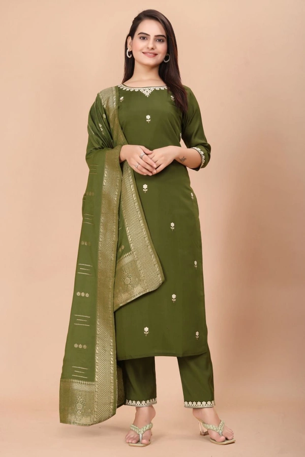 GC STRAIGHT EMBROIDERED VISKOS KURTI SET - M-38, GREEN