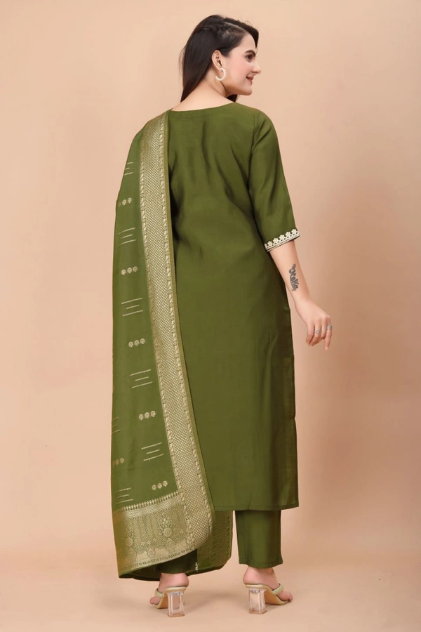 GC STRAIGHT EMBROIDERED VISKOS KURTI SET - M-38, GREEN