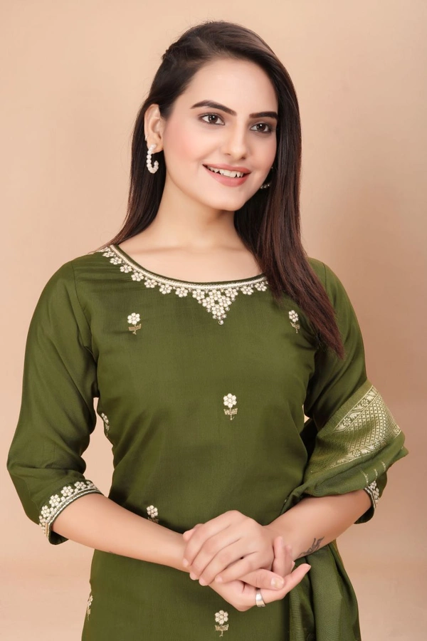 GC STRAIGHT EMBROIDERED VISKOS KURTI SET - M-38, GREEN