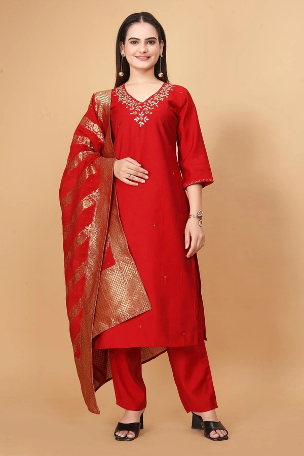 GC STRAIGHT NECKWORK KURTI WITH BOTTOM AND DUPATTA - XXL-44