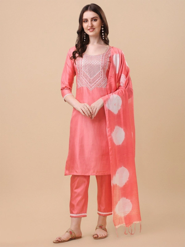 FWVT TRENDIND SOUTH SILK EMBROIDERED KURTI SET - M-38, Gajari