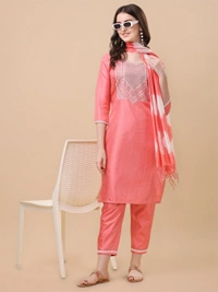 FWVT TRENDIND SOUTH SILK EMBROIDERED KURTI SET - M-38, Gajari