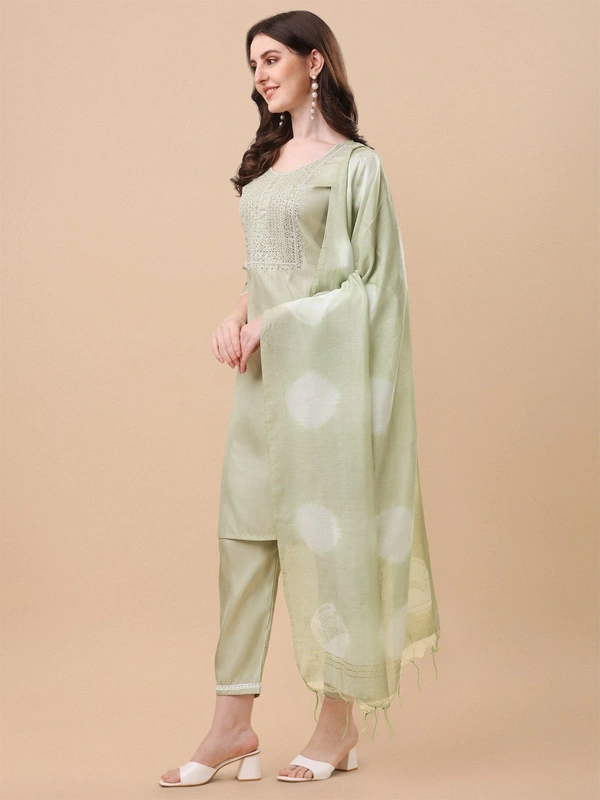 FWVT TRENDIND SOUTH SILK EMBROIDERED KURTI SET - M-38, Pista